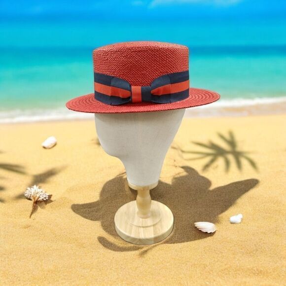 MEN'S BRUNO CAPELO BOATER  STRAW FLAT 2.25" BRIM SKIMMER. BC-634. - Picture 1 of 8